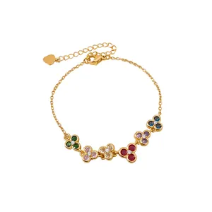 Bracelet élégant de style français avec fleurs en zircone multicolores pour femmes.