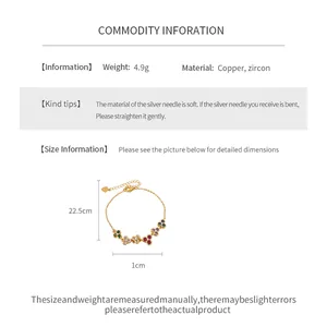 Spécifications de taille détaillées pour bracelet de fleurs en zircon de style français