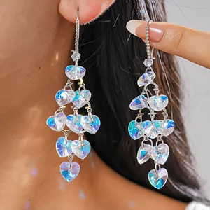 Orecchini Pendenti a Nappa in Vetro e Zirconia a Forma di Cuore Lusso Europeo per Donna Orecchini a Cuore in Cristallo