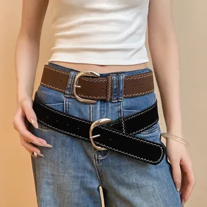 Women's PU Leather Belt Metal Pin Buckle Fashion Waist Strap With Contrast Stitching Casual Jeans Accessories For Daily