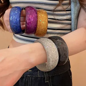 Fashion Colorful Resin Sequin Smudge Bangle For Women Niche Exaggerated Glitter Five Pointed Star Transparent Wristband Jewelry