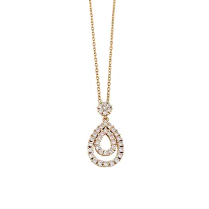 Elegant vintage style zircon water drop pendant necklace with gold plated chain for women