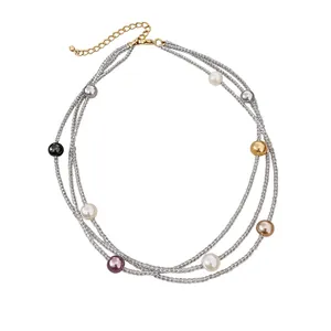 French vintage multi-layer necklace with multi-colored pearls and beaded strands