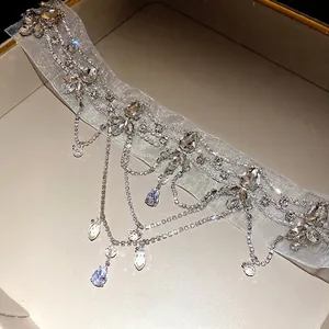Elegant french style rhinestone chiffon water drop necklace displayed in a luxury jewelry box
