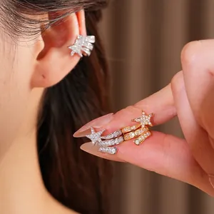 Zirconia Star Triple Layer Ear Cuffs For Women Non Pierced Meteor Design Gold Silver Plated Personality Elegant Jewelry