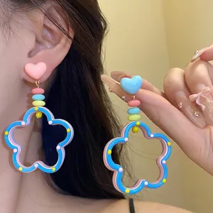 Dopamine Vibrant Colorful Hollow Flower Stud Earrings Sweet Cute Resin Floral Earrings With Silver Post For Women Jewelry