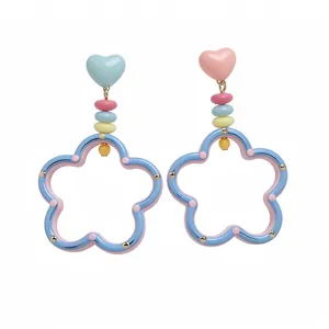 Dopamine colorful hollow flower stud earrings with sweet heart design for women jewelry