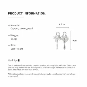 Detailed product information for these elegant zircon pearl floral drop earrings.
