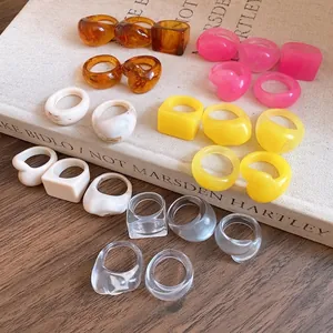 Vintage Retro Resin Rings For Women Niche Ins Style Geometric Marble Pattern Ink Gradient Finger Ring High End Hand Jewelry