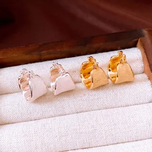 Minimalist 18k Gold Plated Brushed Circular Huggie Earrings For Women Fashion Copper Geometric Daily Jewelry Gift