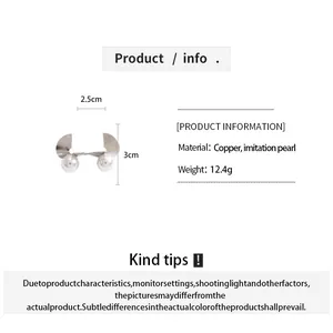 Silver geometric metal earrings with pearls, detailed product info and measurements
