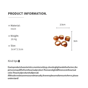Comprehensive product details for vintage resin amber ring set with dimensions.