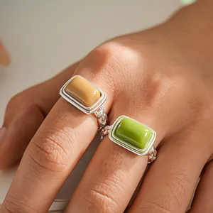 European American Resin Square Geometric Open Ring For Women Minimalist Alloy Dopamine Adjustable Finger Ring Jewelry Gift