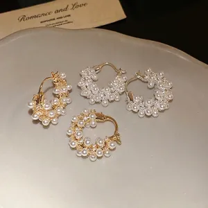 Elegant 18k gold plated hoop earrings with shimmering zircon and pearls for women