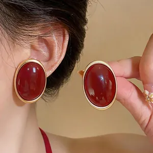 Orecchini a Bottone Ovali in Resina Vintage Con Perno in Argento Sterling 925 Lega Placcata Oro Strass Gioielli Stile Rétro Vacanze Per Donna