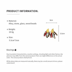 Detailed product information of ethnic tassel earrings with beads and leaf charms