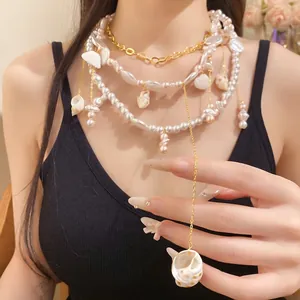 Collana Multistrato in Stile Bohémien con Perle Artificiali e Ciondolo a Conchiglia Catena in Lega Dorata per Donna Gioielli da Spiaggia