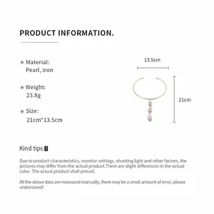 Detailed product specifications and dimensions for metal collar necklace with pearls