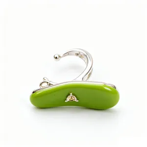 Green enamel ear cuff with silver metal frame and clip-on design for non-pierced ears