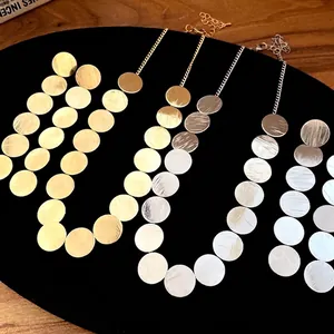 Minimalist Iron Metal Round Jewelry Set For Women Iron Brushed Texture Geometric Circle Pendant Necklace And Drop Earrings Vintage Luxury Accessory