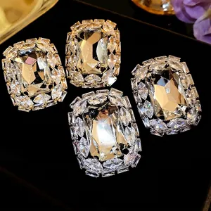 Elegant square rhinestone stud earrings with sparkling clear crystals in gold setting