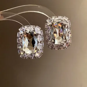 Elegant silver needle square stud earrings with sparkling crystals in luxury style