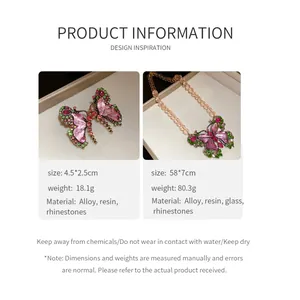 Detail view showing dimensions and materials for the vintage butterfly jewelry set