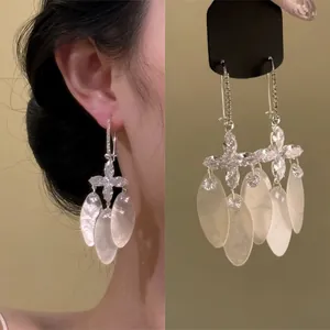 Orecchini a Nappa in Conchiglia di Zirconia Lucidi in Stile Vacanza per Donna Estate Orecchini a Goccia Floreali Esagerati Gioielli da Spiaggia