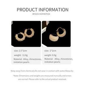 Detaillierte Größen- und Materialangaben für elegante Vintage Perlen-Strass-Ohrringe