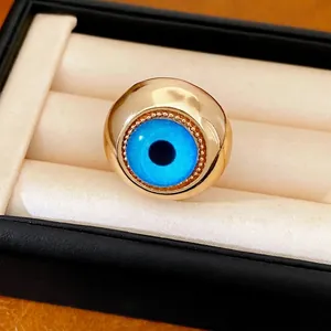 Anello in Resina Malocchio Vintage Oro per Donna Gioielli di Moda Ins Oversize Anello da Dito Occhio Blu Regalo