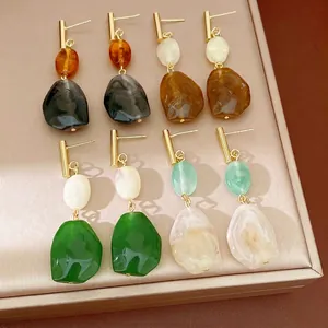 Pendientes de Gota de Resina Geométrica Retro Con Poste de Plata Joyería Estética Vintage Estilo Étnico para Mujer Regalo
