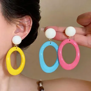 Summer Dopamine Acrylic Oval Stud Earrings For Women Minimalist Handmade Resin Style Geometric Sweet Drop Earrings Fashion Jewelry
