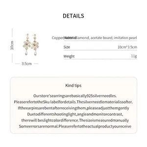 Detailed info for vintage French style flower earrings with pearls and 925 silver needles