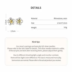 Detailed specifications of rhinestone resin flower earrings with size and weight info