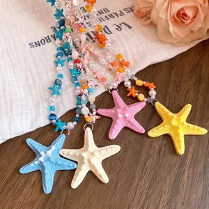 Collana con Ciondolo a Stella Marina Dopamina Estiva per Donna Vacanza al Mare Perline Perla Artificiale Conchiglia Resina Vetro