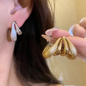Orecchini a Bottone a Goccia Spazzolata Placcati in Oro 18K per Donna Con Perno in Argento Sterling 925 Gioielli Geometrici