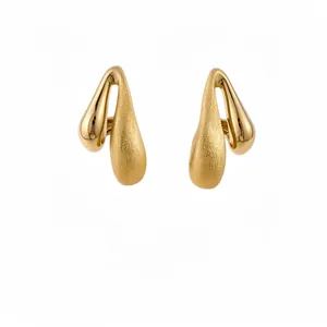 Eleganti orecchini a lobo a goccia placcati oro 18k spazzolato dal design di lusso