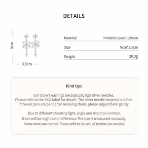 Detailed specifications for zircon flower imitation pearl drop earrings with 925 silver needle