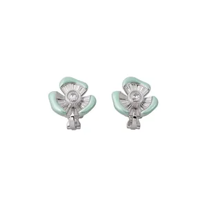 Elegante mit 18 Karat vergoldete Blumen-Clip-Ohrringe mit Zirkon und Mintgrün.