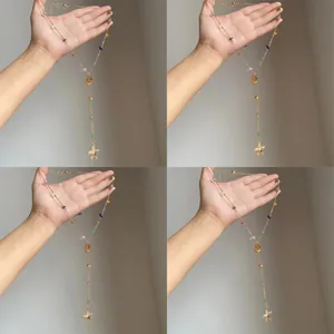 Collana con Pendente a Forma di Stella Marina e Conchiglia Boho Perline in Pietra Colorata Placcato Oro Donna Gioielli