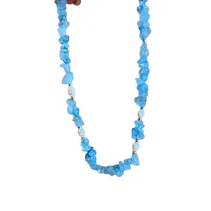 Collana di pietre blu e perle per donne, elegante catena di clavicola in stile spiaggia