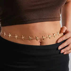 Vintage Gold Plated Iron Alloy Starfish Necklace Adjustible Waist Chain Metal Star Clavicle Chain High-End Body Jewelry For Women