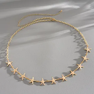 Close-up of elegant gold starfish charms on a versatile metal chain jewelry piece
