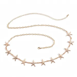 Elegant gold-tone metal waist chain with starfish motifs and adjustable lobster clasp