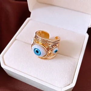 Vintage Evil Eye Open Ring Resin Alloy Gold Plated Adjustable Fashion Jewelry For Women Oval Statement Finger Ring Accessory