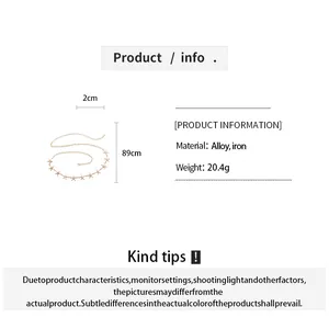 Dimensions and material details for the gold star necklace and waist chain