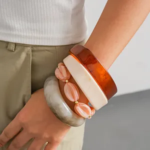 Vintage Westlich Marmoriert Verschmiert Acryl Armreif Geometrisch Gestreift Dick Harz Armband High End Nische Schmuck Für Damen Geschenk