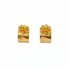 Retro golden C-shaped stud earrings featuring a unique 3D floral cluster design for women