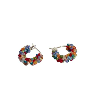 Handmade colorful dopamine seed bead hoop earrings for a vibrant summer fashion style