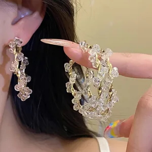 925 Sterling Silver Post Twisted Hoop Earrings Gold Plated Glass Beaded Artificial Pearl Round Earrings Women Jewelry